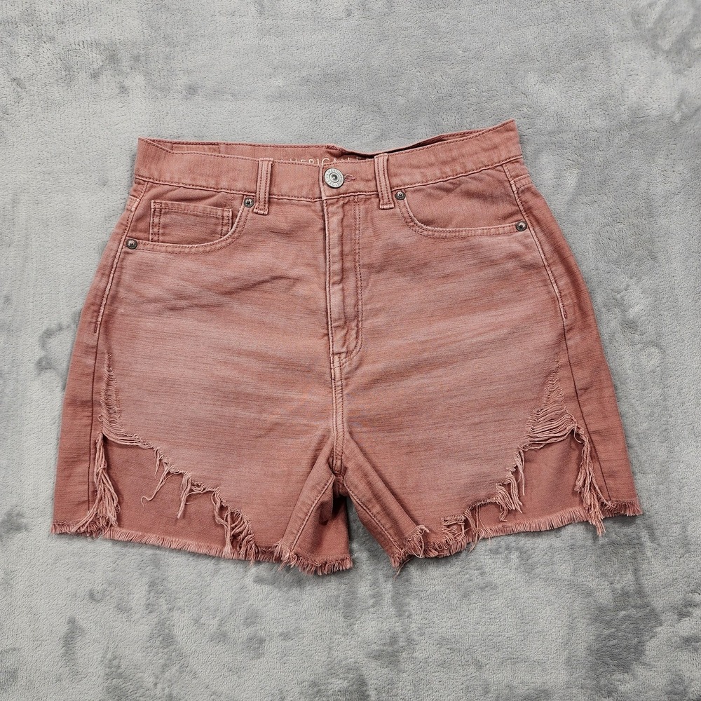 American Eagle Shorts Womens 6 Pink Highest Rise Mom Denim Distressed Raw Hem